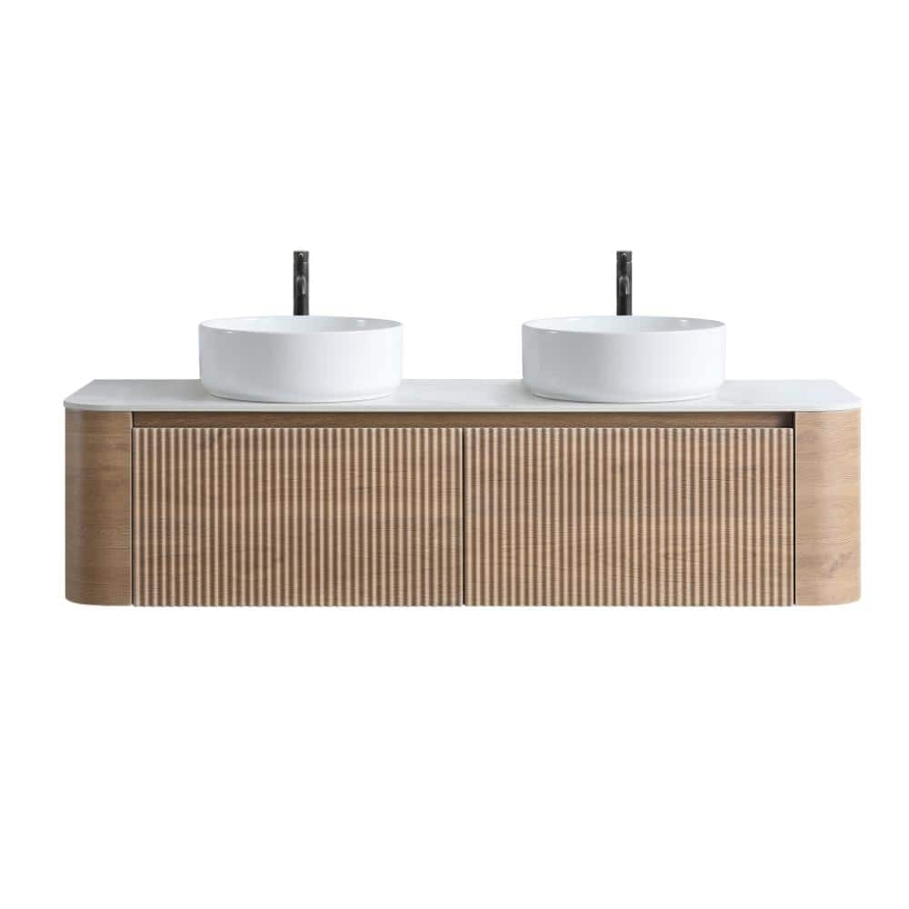 60 in. Wall-Mounted Honey Oak Bath Vanity with White Sintered Stone Top Pre-Assembled with Free Towel Rack price history on PriceWatchPro
