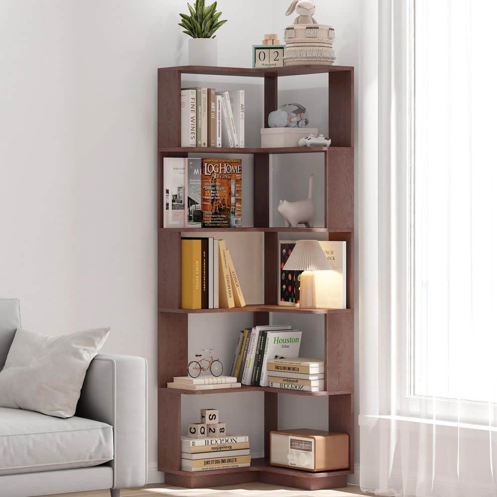 64.57 in. H Ox Blood Red MDF 6 Tier L Shaped Corner Bookshelf Anti Tipping Device price history on PriceWatchPro