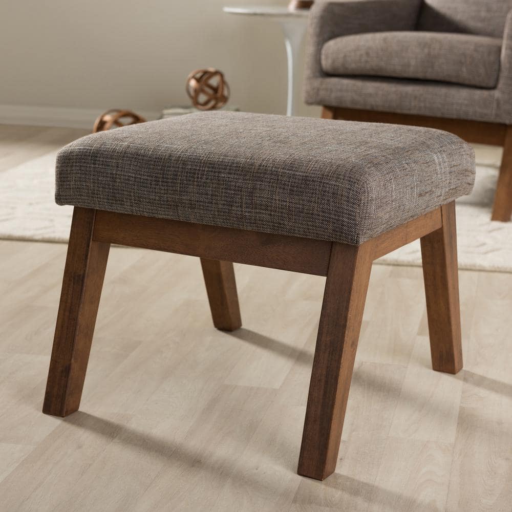 Aberdeen Walnut and Gravel Gray Upholstered Ottoman