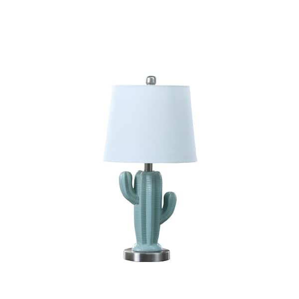ORE International Southwest 22 in. Teal Ceramic Cactus Plant Metal Table  Lamp HBL2712