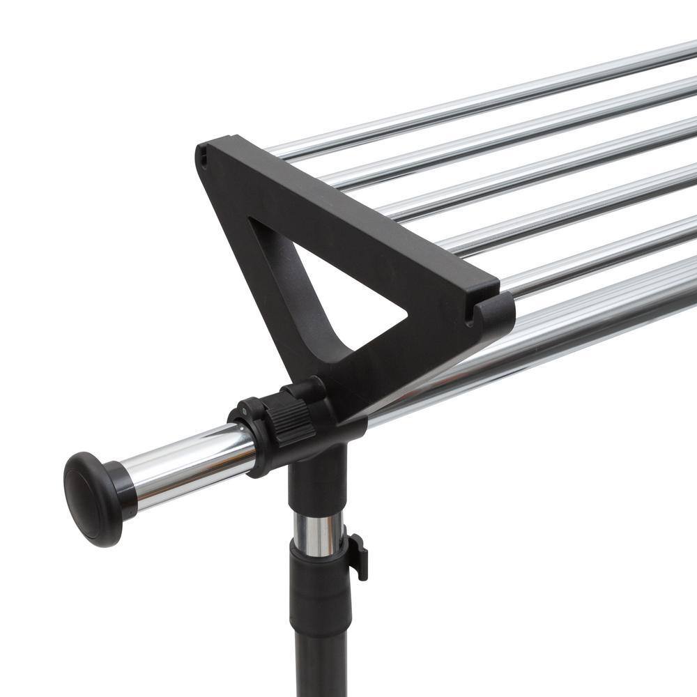 Adjustable Black and Chrome Steel Garment Rack with Shelves