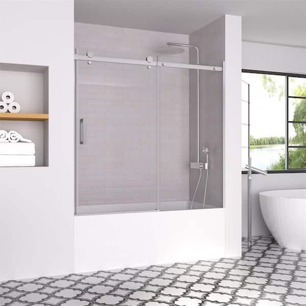 Modern 60 in. W x 58 in. H Single Sliding Frameless Tub Door in Chrome Finish with 5/16 in. (8mm) Clear Glass