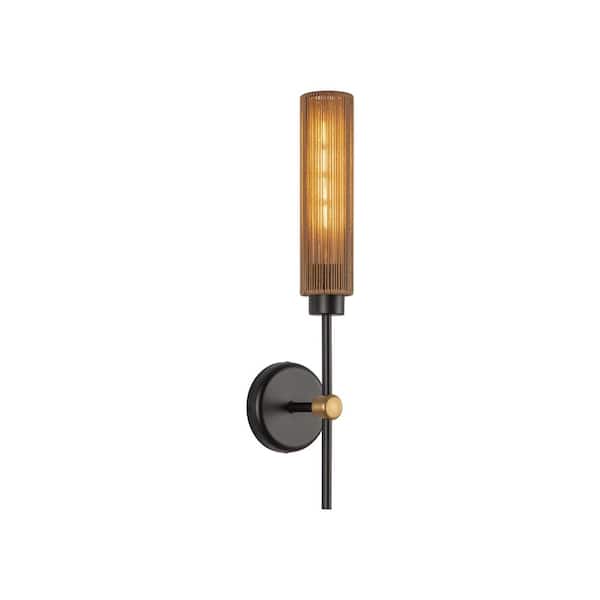 ALORA MOOD Colby 20 in. 1-Light Max 8 LED-Watt Matte Black/Tan Jute Vanity Light