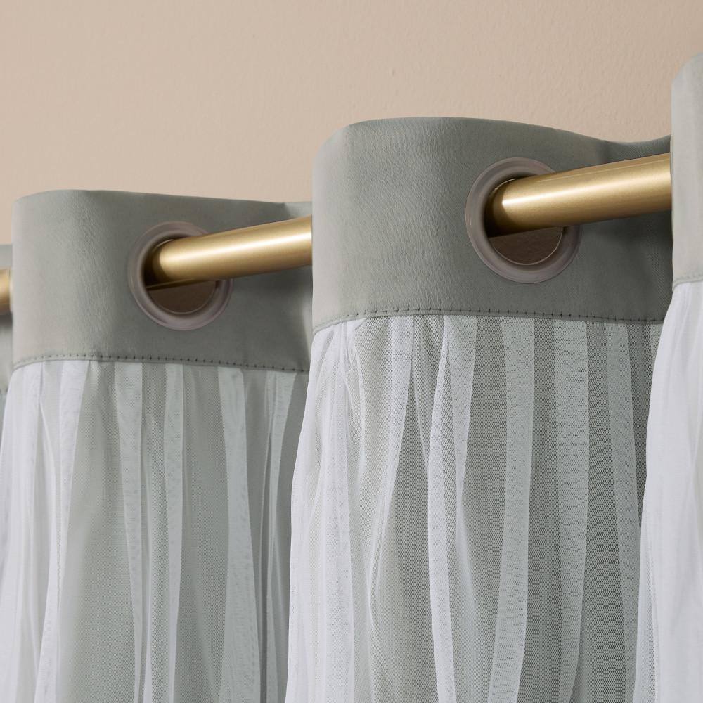 Soft Gray Double Layer Blackout and Sheer Grommet Curtains