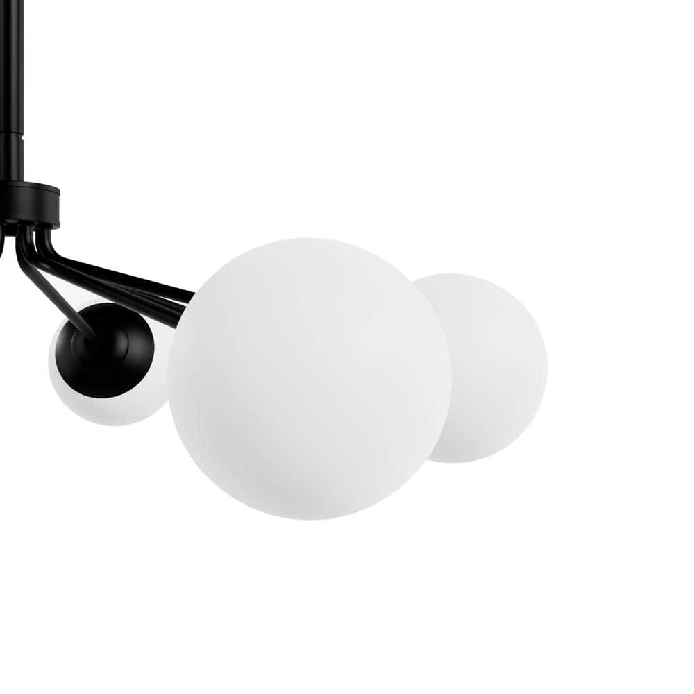 Hepburn Glam Matte Black 40" Sputnik Chandelier with White Glass Orbs