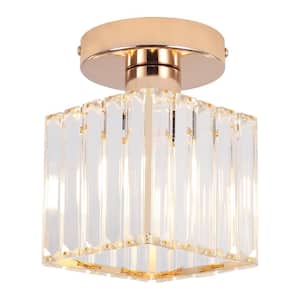 5.11 in. 1-Light French Gold Modern Flush Mount Lighting with Clear Glass Shade and No Bulbs Included