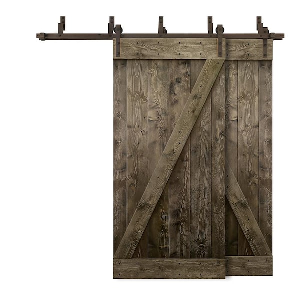 CALHOME 40 in. x 84 in. Z-Bar Bypass Espresso Stained DIY Solid Knotty Wood Interior Double Sliding Barn Door with Hardware Kit