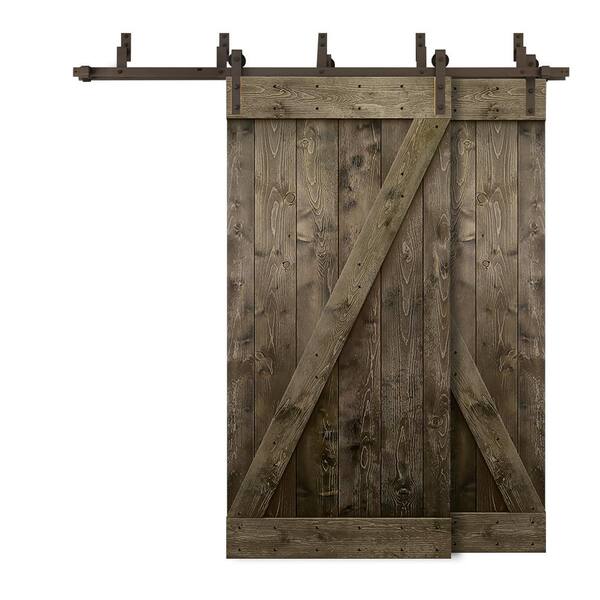 CALHOME 64 in. x 84 in. Z-Bar Bypass Espresso Stained DIY Solid Knotty Wood Interior Double Sliding Barn Door with Hardware Kit