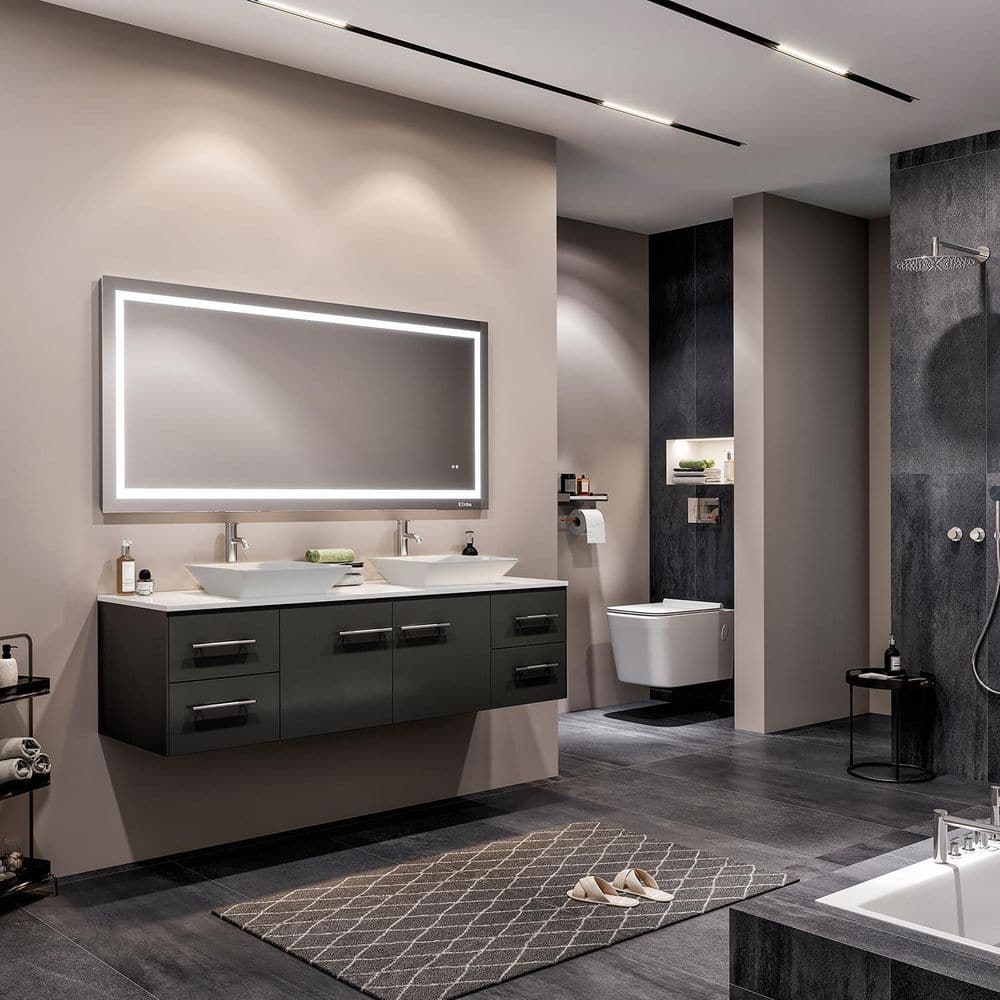 Espresso Modern Double Sink Wall-Mount Bathroom Vanity with White Stone Top