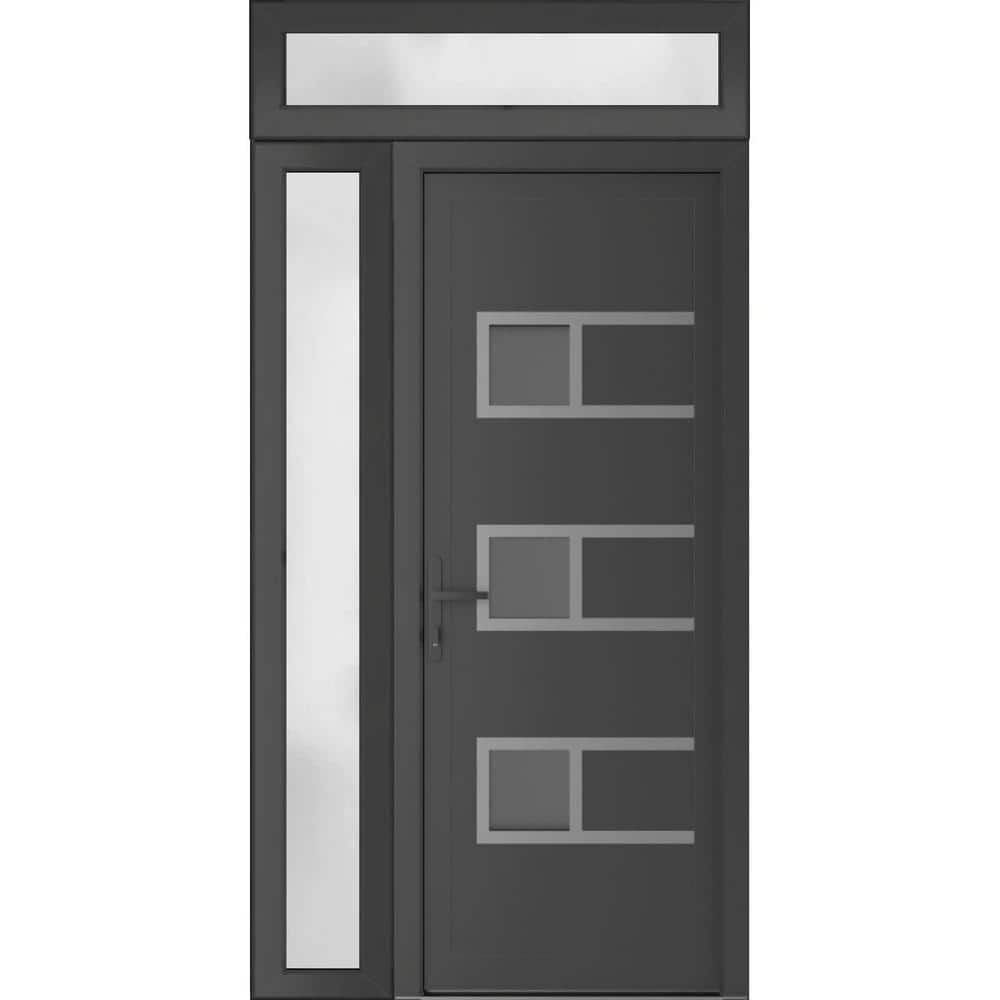 46 in. x 94 in. Right-hand/Inswing Frosted Glass Antracite Grey Steel Prehung Front Door with Hardware price history on PriceWatchPro