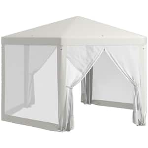 13 ft. x 11 ft. White Outdoor Party Tent, Hexagon Sun Shade Shelter Canopy with Screen Sidewalls and 2 Zipped Doors
