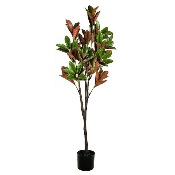 6 ft. Green Artificial Magnolia Tree in Black Planters Pot