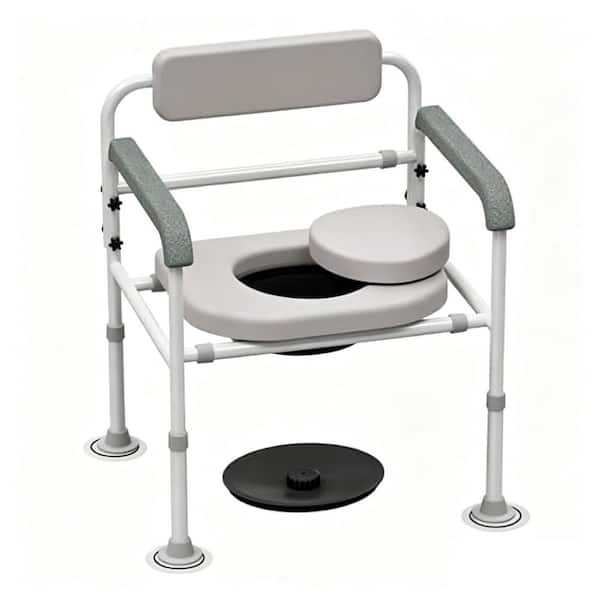 Medical Bedside Commode Chair with Padded Backrest, Drop Arm Support, Height Adjustable, Portable Raised Toilet Seat
