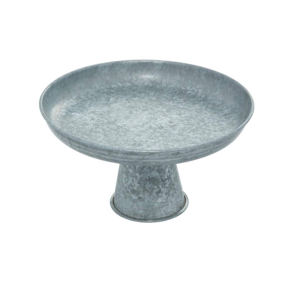 Gray Galvanized Metal Pedestal Cake Stand with Ridged Design
