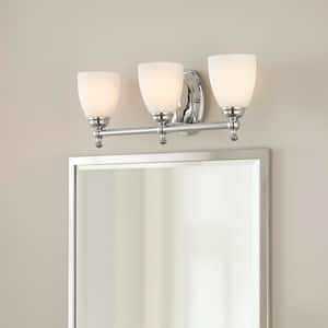 Solomone 22 in. 3-Light Polished Chrome Bathroom Vanity Light with Opal Glass Shades