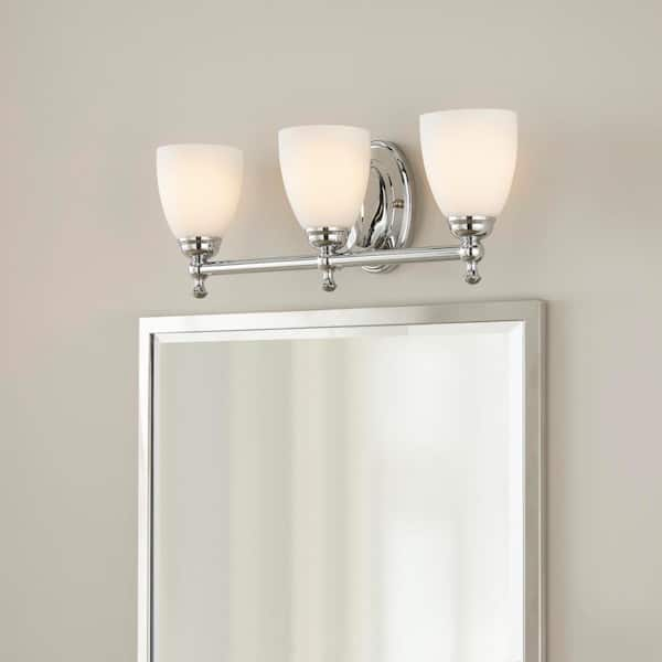 Solomone 22 in. 3-Light Polished Chrome Bathroom Vanity Light Fixture with Opal Glass Shades