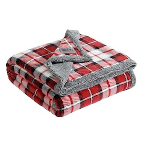 Parkwood Plaid White/Red/Black 50 in. x 70 in. Plush Fleece Throw Blanket