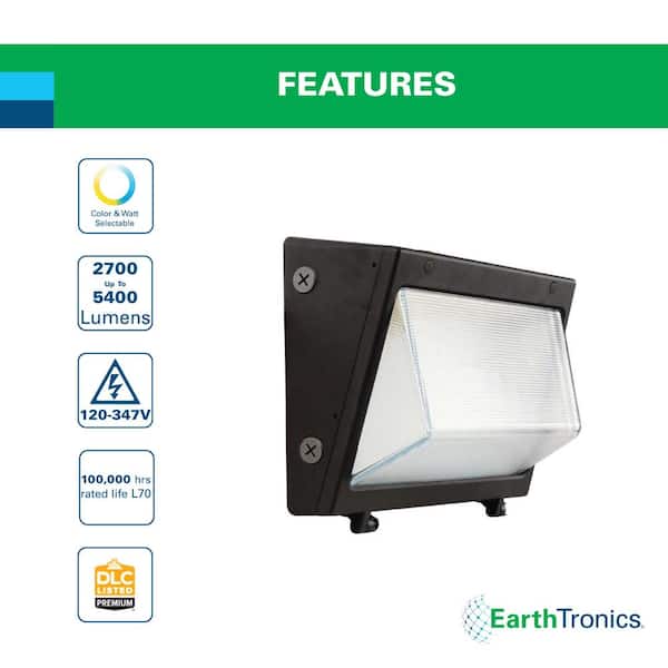 250- Watt Equivalent Integrated LED Black Dusk to Dawn Wall Pack Light, Selectable Lumens, CCT 3000K-5000K