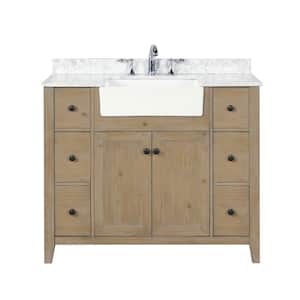 Sally 42 in. Single Bath Vanity in Weathered Fir with Marble Vanity Top in Carrara White with Farmhouse Basin