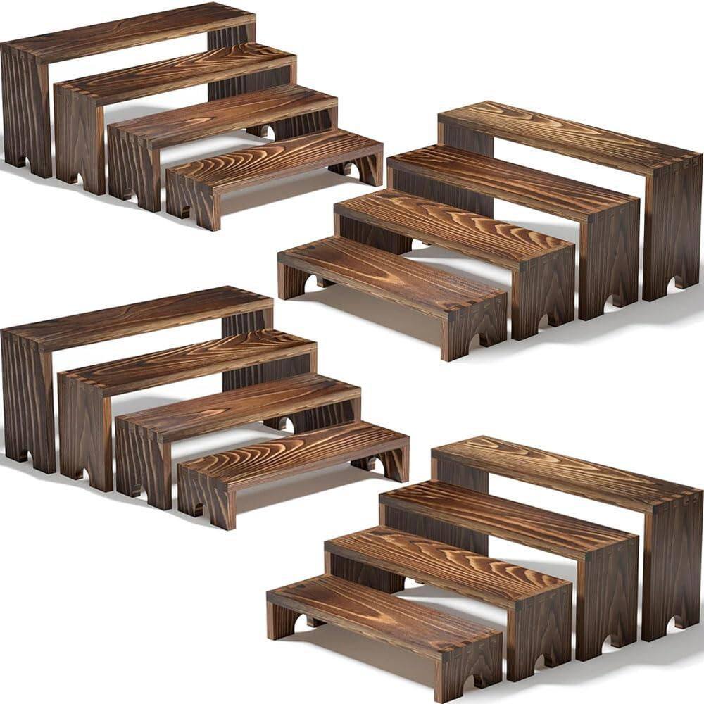 4-Piece Stackable Wooden Decorative Stand for Vendor Events, Farmhouse Decor Wood Dessert Table Display Set, Brown price history on PriceWatchPro
