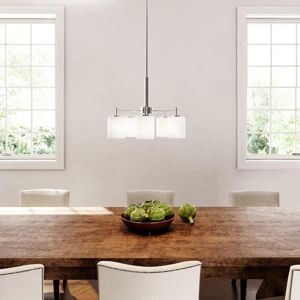 Progress Lighting Replay Collection 5-Light Polished Nickel Etched White Glass Glass Modern Chandelier Light