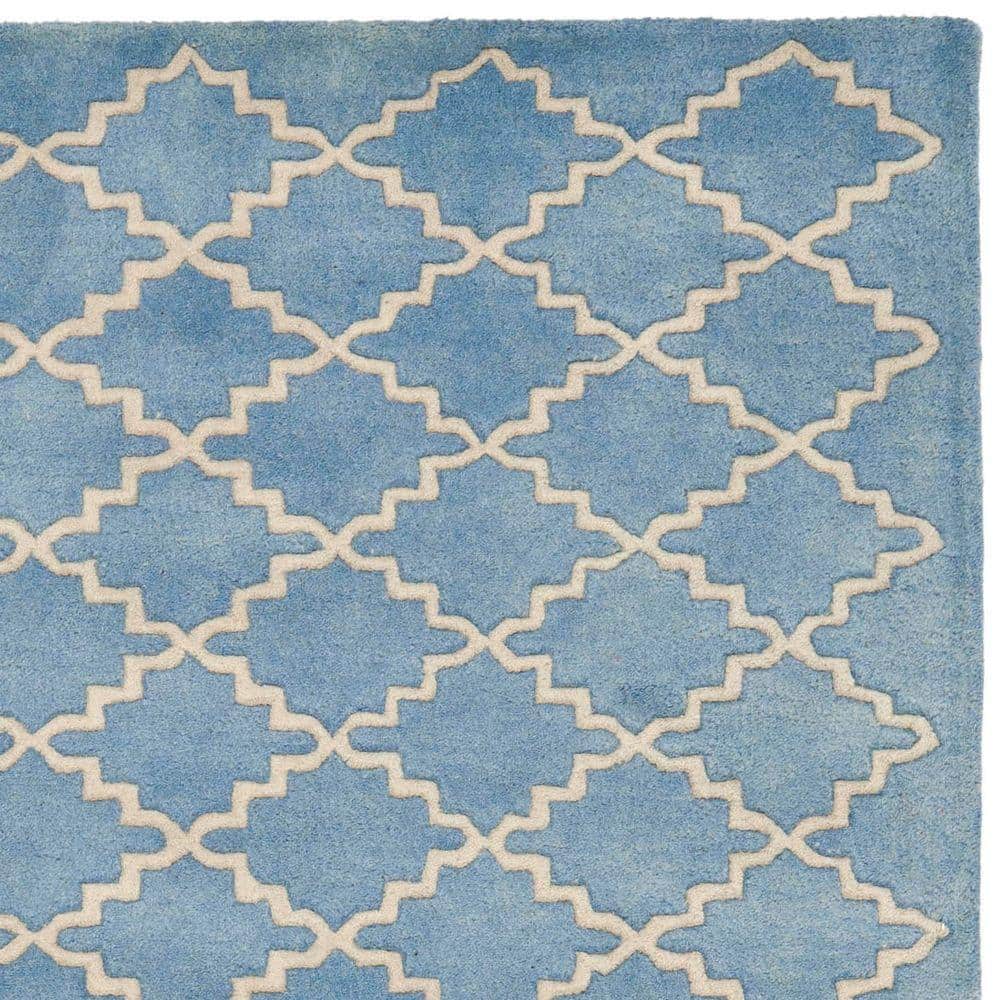 Hand-Tufted Blue Wool Geometric 5' x 8' Area Rug
