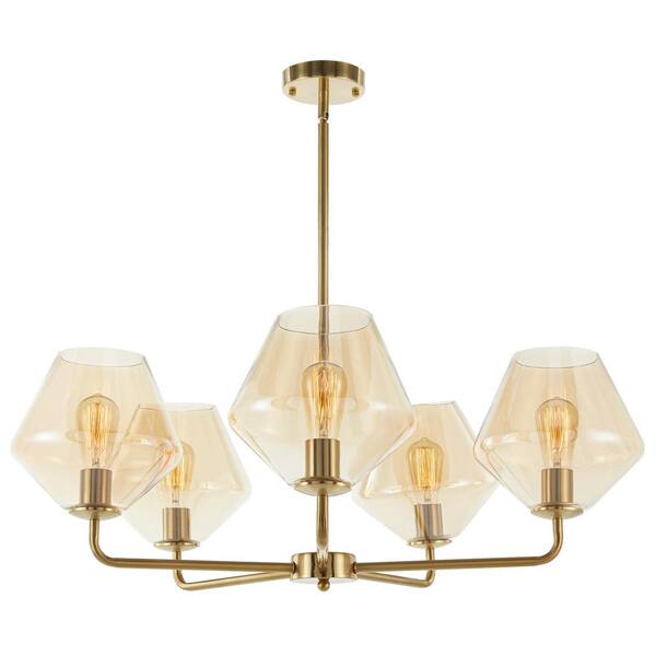 Merra 5 Light Gold Chandelier With Amber Glass Goblet Shades Hcf 3506 00 Bnhd 1 Amber Glass Goblet Shades, Contemporary Amber Glass Chandelier Shades