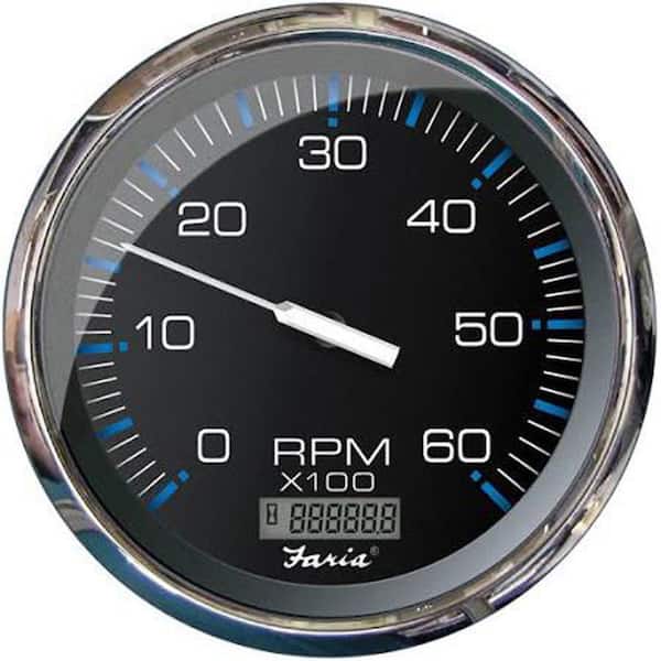 Faria Chesapeake Stainless Steel Tachometer with Hourmeter (6000 RPM) Gas - 5 in., Black