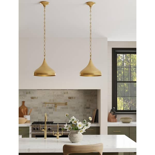 Cedar Lane 100-Watt 1-Light Legacy Brass Bell Pendant Light with a Bell Shape Metal Shade, No Bulb Included