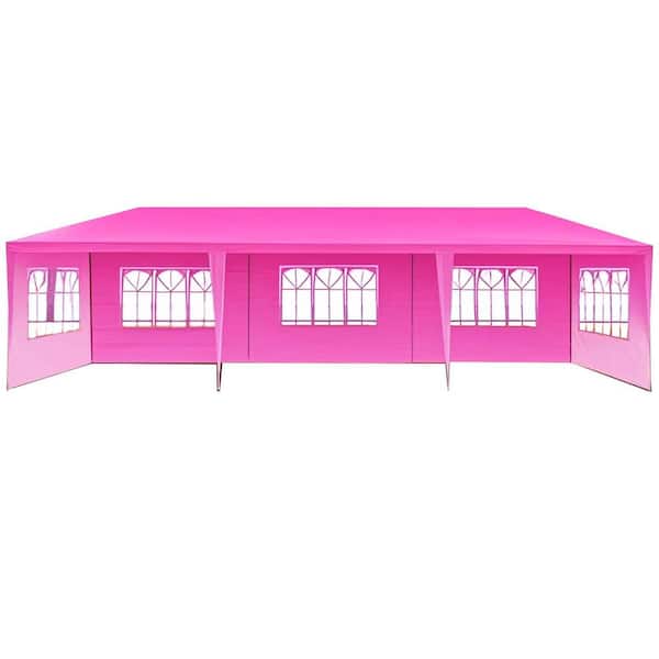 10 ft. x 30 ft. Pink Wedding Party Canopy Tent Outdoor Gazebo with 8 Removable Sidewalls