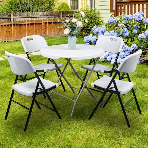 Karl home White Metal Folding Chair (Set of 4) 357179167745 - The Home Depot