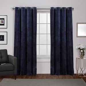 Velvet Navy Solid Light Filtering Grommet Top Curtain, 54 in. W x 96 in. L (Set of 2)
