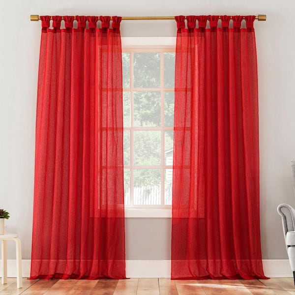 No. 918 Krista Holiday Twist Tab Holiday Red Polyester 51 in. W x 84 in. L Tab Top Sheer Curtain (Single Panel)