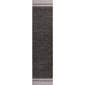 Alda Black/Cream 2 ft. x 8 ft Modern Minimalist Mingled Solid Indoor/Outdoor Runner Rug