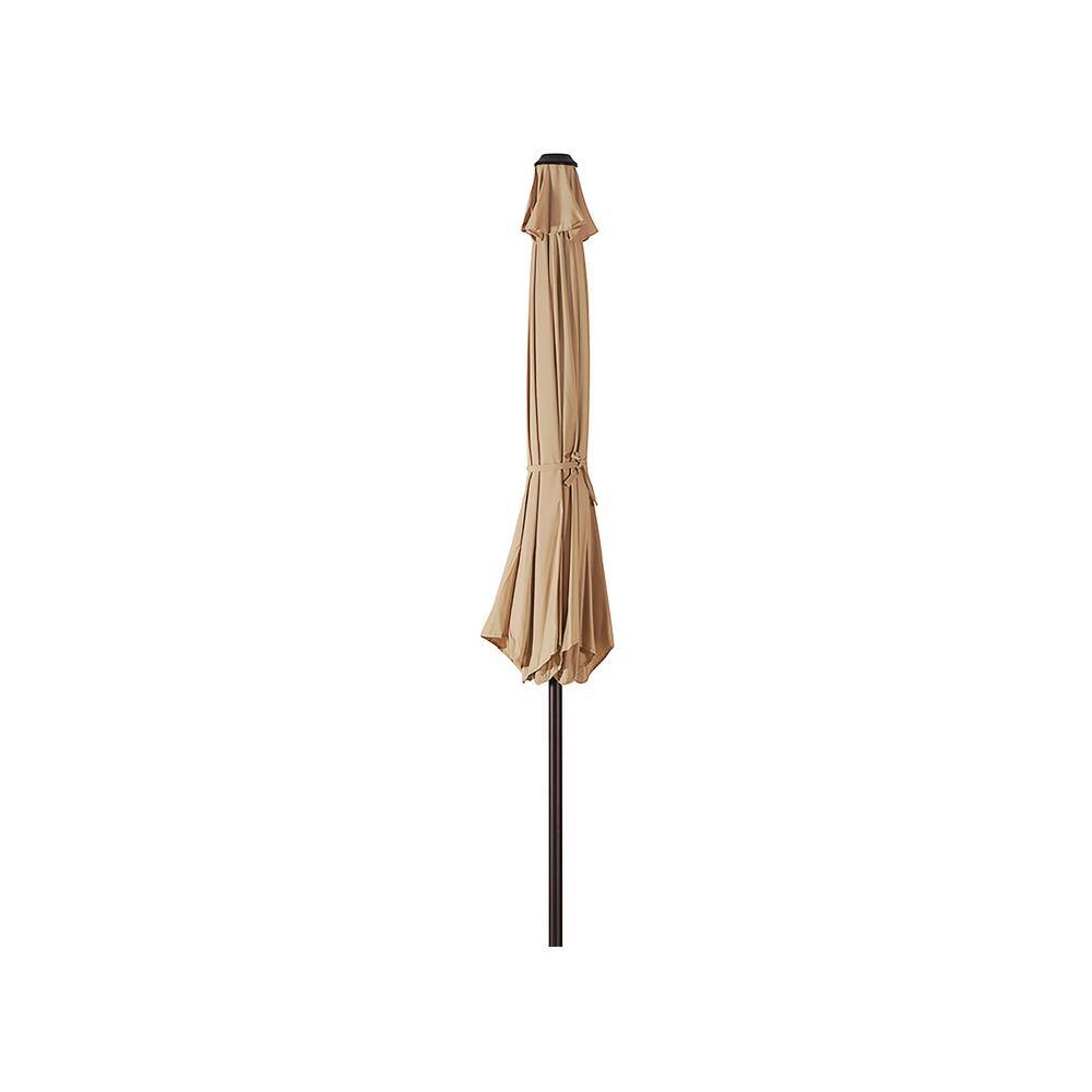 Beige 9-Foot Half-Round Steel Patio Umbrella with Crank Lift