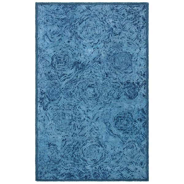 SAFAVIEH Ikat Dark Blue 5 ft. x 8 ft. Striped Border Area Rug