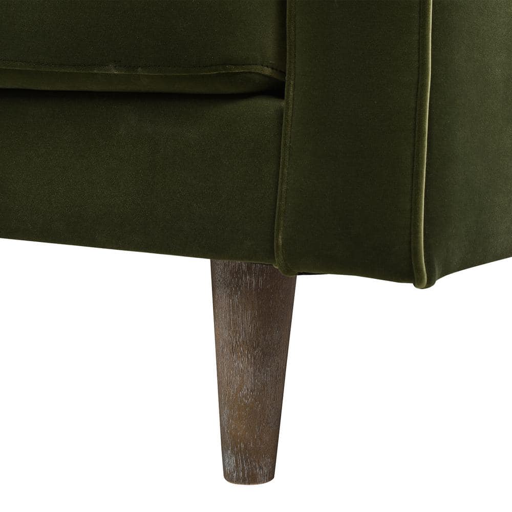 Olive Green Tufted Faux Leather Sofa with Wood Legs