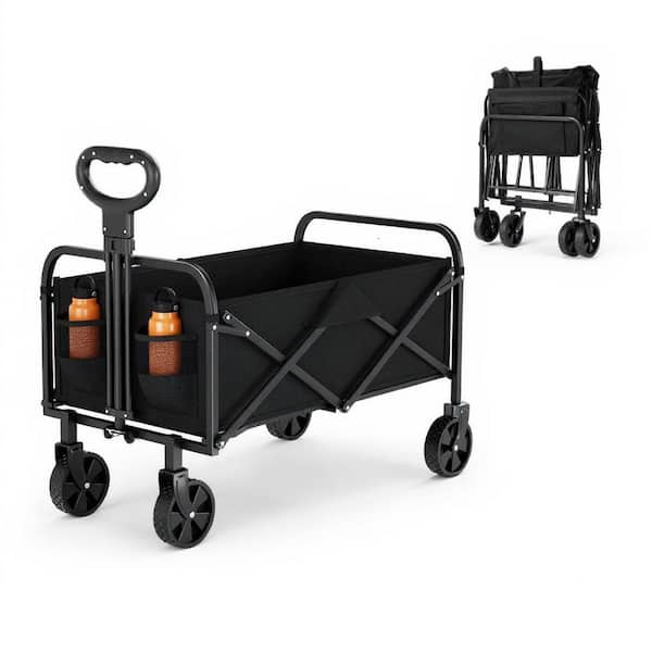 380 lbs Capacity 7.8 cu. ft. Collapsible Steel Frame Garden Cart in Black Fabric with All-Terrain Wheels & Drink Holder