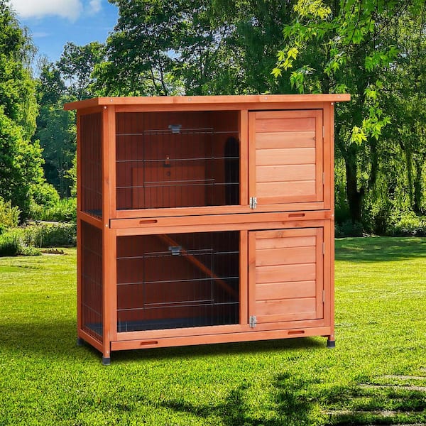 GOGEXX 20 in. L x 17 in. W. x 41 in. H Rabbit Hutch Chicken Coop Poultry Cages Bunny Cage 2-Removable Outdoor Pet Cages Brown