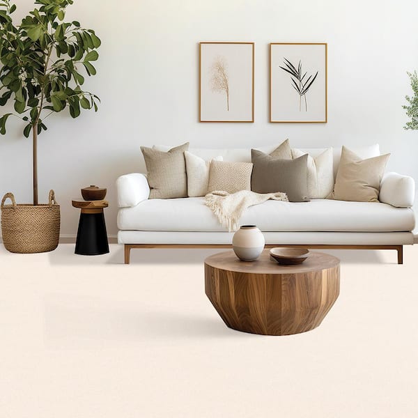 Waking Up I Morning Mist Beige 37 oz. Triexta Textured Installed Carpet