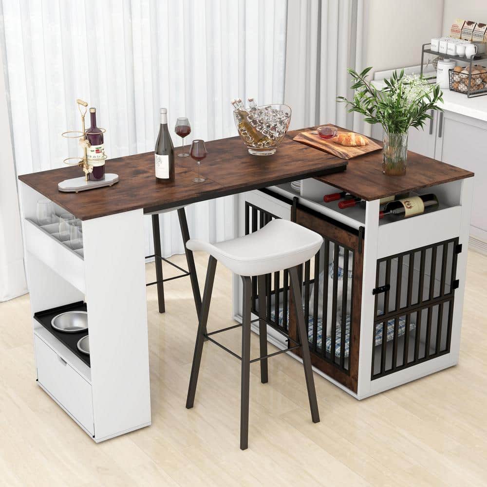 49.21 in. W x 23.62 in. D x 38.19 in. H Rotatable Dog Cages with Dog Bowls 