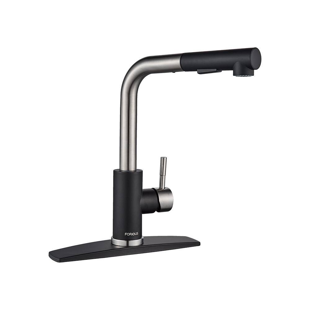 FORIOUS Single Handle Kitchen Sink Faucet with Pull Down Sprayer