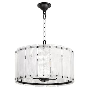 Prestige 60-Watt 4-Light Matte Black Pendant Light with a Clear Alabaster Glass Shade, No Bulb included