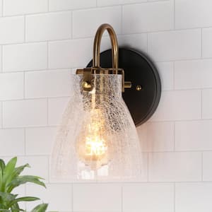 DAWN 5.1 in. 1-Light Matte Black Modern Wall Sconce with Crackle Textured Glass Shade