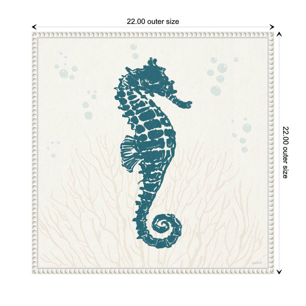 Nautical Blue Seahorse Print on Beaded Canvas Frame