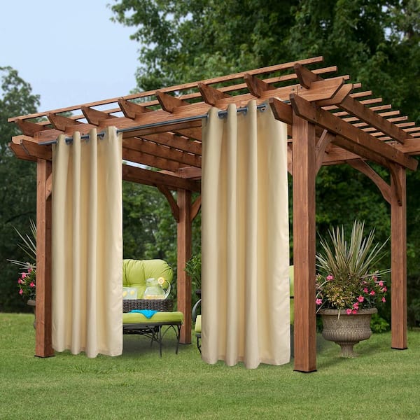 Beige Polyester Novelty 50 in. W x 84 in. L Thermal Grommet Outdoor Blackout Curtain