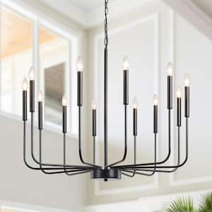Tirath 32.1in. 12 Light Black Candle Kitchen Island Classic Traditional Chandelier Linear Pendant with No Bulbs Included
