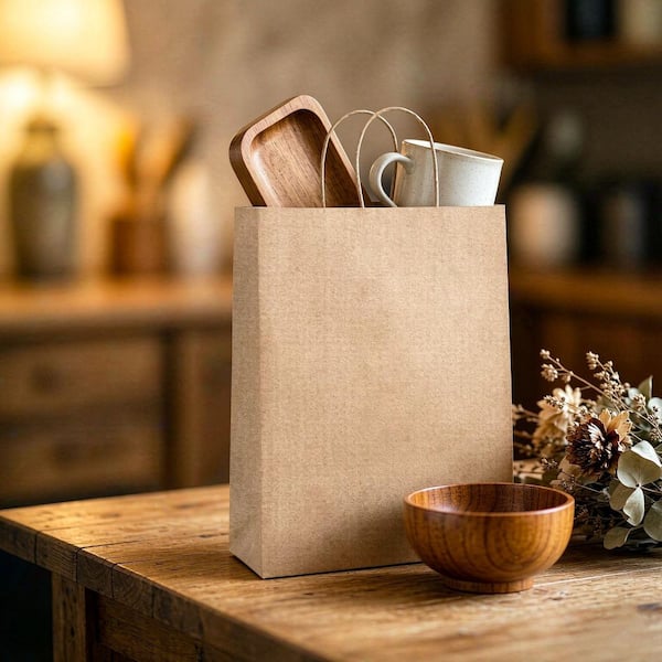 Large Tear‑Resistant Brown Kraft Paper Sacks, 100 Pack Reusable Grocery Bag with Reinforced Handles for Wedding Business