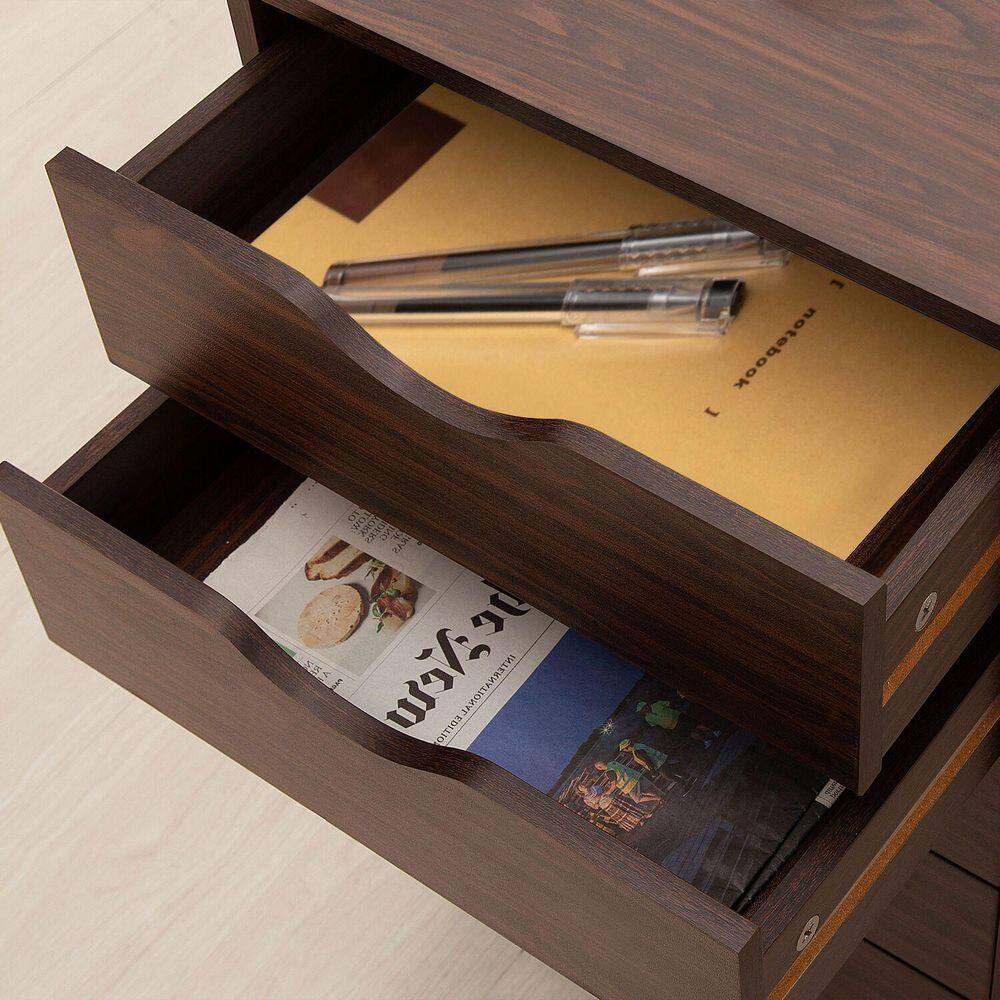 Espresso Dark Wood 5-Drawer Mobile File Cabinet with Casters