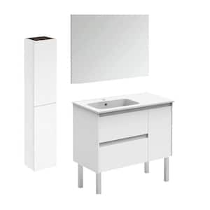Ambra 35.6 in. W x 18.1 in. D x 32.9 in. H Single Sink Bath Vanity in Matte White with White Ceramic Top and Mirror